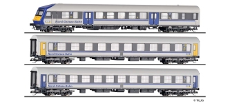 Tillig 01087 - TT - 3-tlg. Set Personenwagen mit Steuerwagen Nord-Ostsee-Bahn, NOB, Ep. VI - DC-Digital